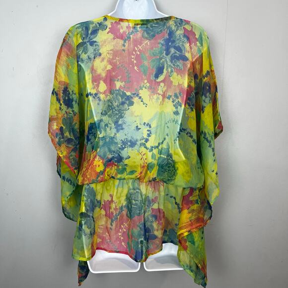 Studio thirtysix 36 Sheer Top V-neck S/M Flowy Colorful Bright Summer - Picture 3 of 9